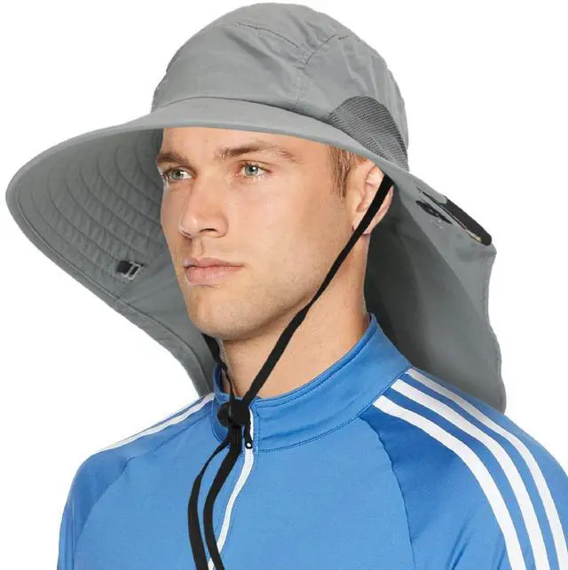 Main image of Wide Brim Sun Hat with Neck Flap, Fishing Hiking for Men Women Safari, Neck Cover for Outdoor Sun Protection UPF50+ | Gray
