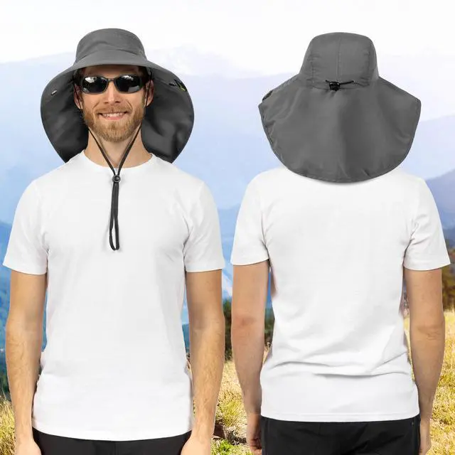 Alt view image 5 of 7 - Wide Brim Sun Hat with Neck Flap, Fishing Hiking for Men Women Safari, Neck Cover for Outdoor Sun Protection UPF50+ | Gray
