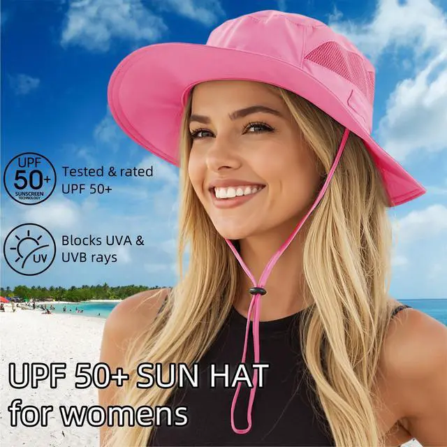 Alt view image 2 of 7 - Women's UPF 50+ Safari Sun Hat Breathable UV Protection Fishing Hat (Hot Pink)