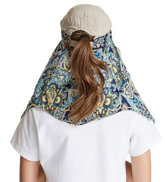 Alt view image 3 of 7 - Women Sun Hats UPF 50 Sun Protection Hat Summer Outdoor Neck Shield Flap Visor Hat Ponytail Hats Wide Brim Beach Hat (Brown)