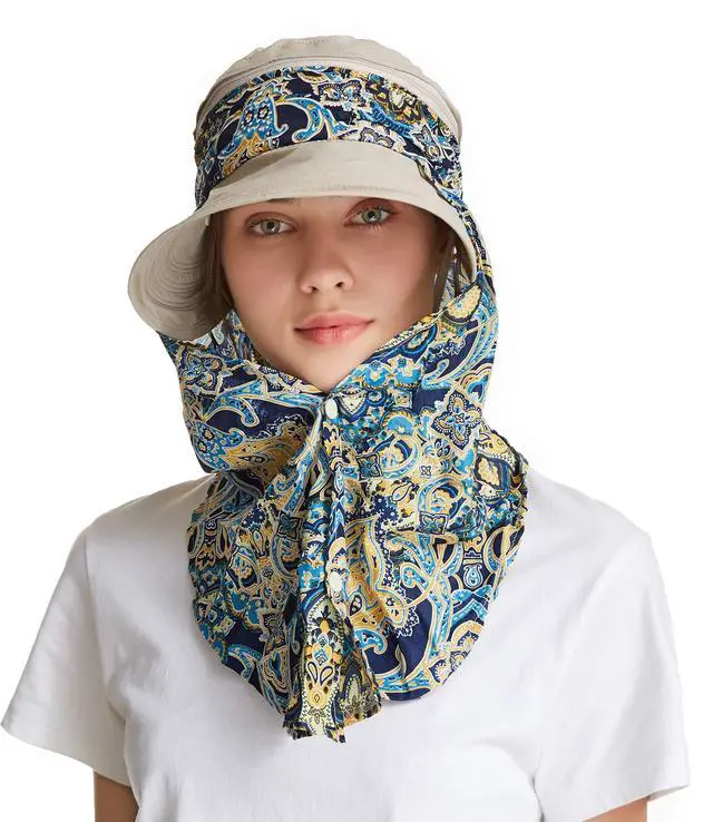 Alt view image 4 of 7 - Women Sun Hats UPF 50 Sun Protection Hat Summer Outdoor Neck Shield Flap Visor Hat Ponytail Hats Wide Brim Beach Hat (Brown)
