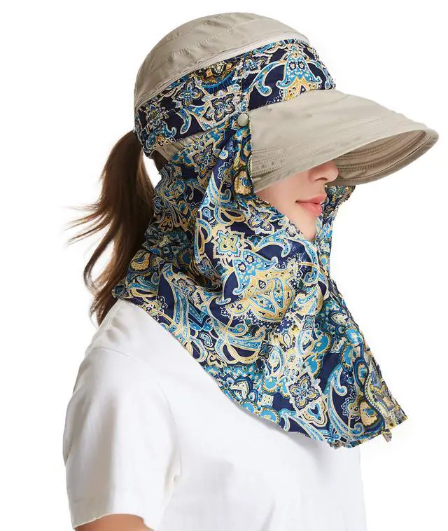 Alt view image 5 of 7 - Women Sun Hats UPF 50 Sun Protection Hat Summer Outdoor Neck Shield Flap Visor Hat Ponytail Hats Wide Brim Beach Hat (Brown)