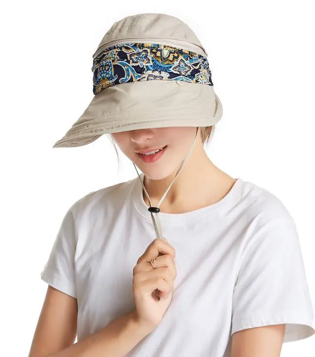 Alt view image 6 of 7 - Women Sun Hats UPF 50 Sun Protection Hat Summer Outdoor Neck Shield Flap Visor Hat Ponytail Hats Wide Brim Beach Hat (Brown)
