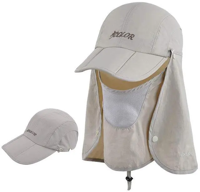 Main image of Sun Hat for Men Women Neck Flap Ponytail Hats,UPF50+ Foldable Sun Cap Sun Protection Hat Summer Outdoor Fishing Hat Khaki