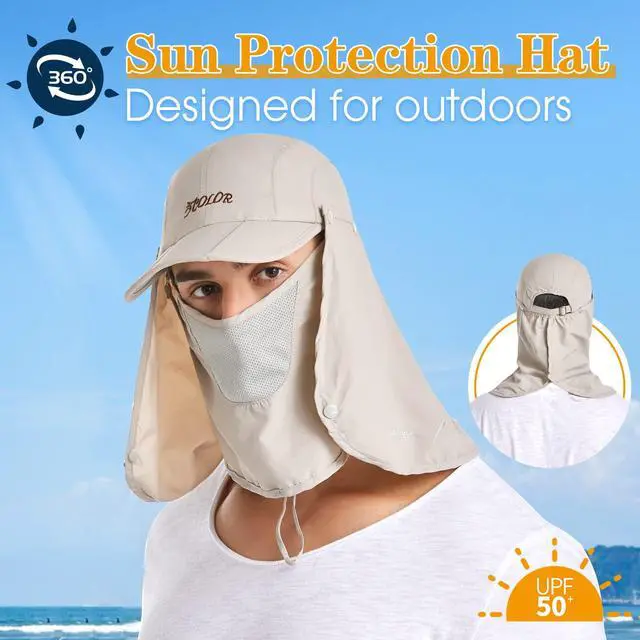 Alt view image 4 of 7 - Sun Hat for Men Women Neck Flap Ponytail Hats,UPF50+ Foldable Sun Cap Sun Protection Hat Summer Outdoor Fishing Hat Khaki