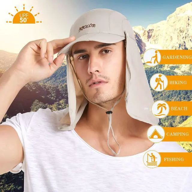 Alt view image 3 of 7 - Sun Hat for Men Women Neck Flap Ponytail Hats,UPF50+ Foldable Sun Cap Sun Protection Hat Summer Outdoor Fishing Hat Khaki