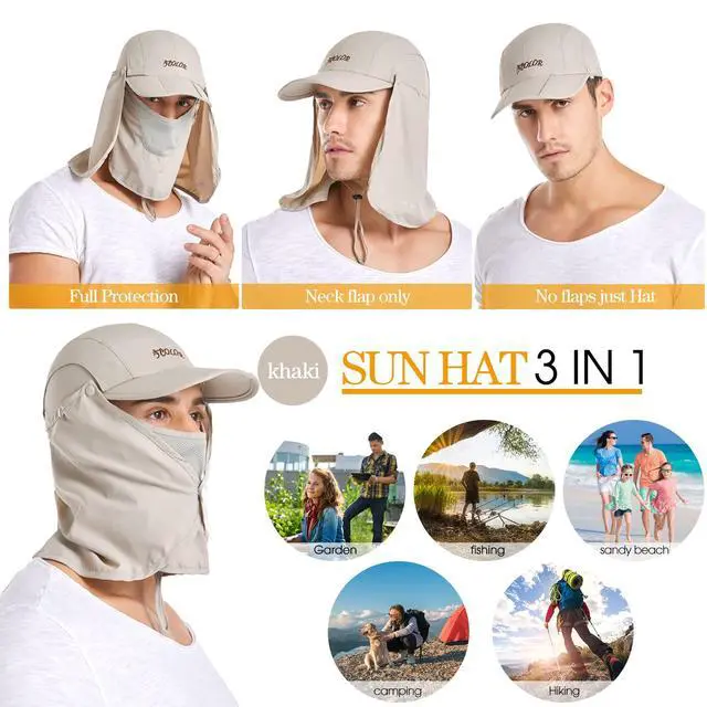 Alt view image 5 of 7 - Sun Hat for Men Women Neck Flap Ponytail Hats,UPF50+ Foldable Sun Cap Sun Protection Hat Summer Outdoor Fishing Hat Khaki