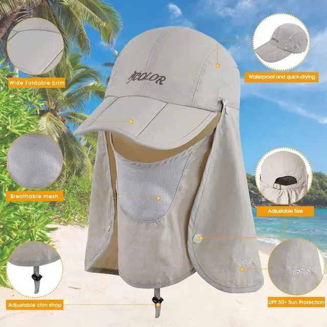 Alt view image 6 of 7 - Sun Hat for Men Women Neck Flap Ponytail Hats,UPF50+ Foldable Sun Cap Sun Protection Hat Summer Outdoor Fishing Hat Khaki