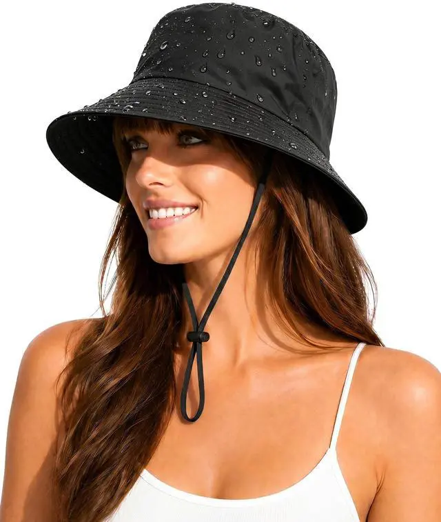 Main image of Water-Resistant Sun UPF 50+ Bucket Hat Protection Packable Brimmed Boonie for Women Men Summer Lightweight Hiking Outdoor Cap Black