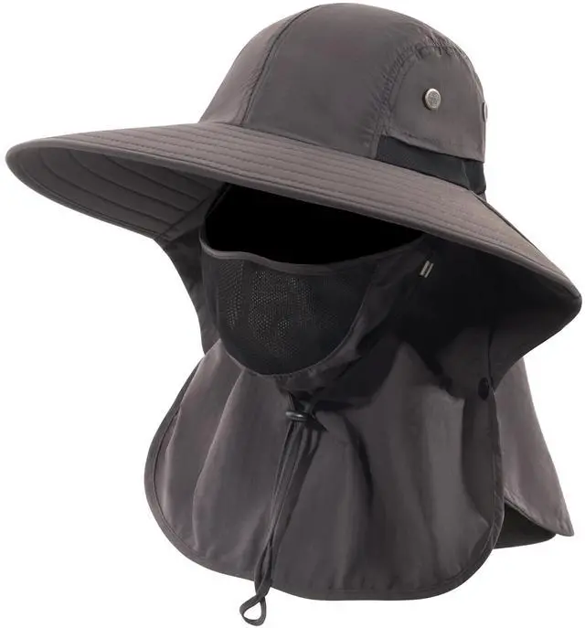 Main image of Mens Women Fishing Hat UPF 50+ Wide Brim Sun Hat with Face Cover & Neck Flap Dark Gray