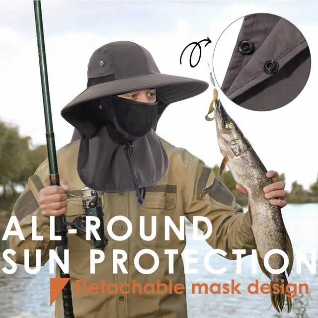Alt view image 4 of 5 - Mens Women Fishing Hat UPF 50+ Wide Brim Sun Hat with Face Cover & Neck Flap Dark Gray