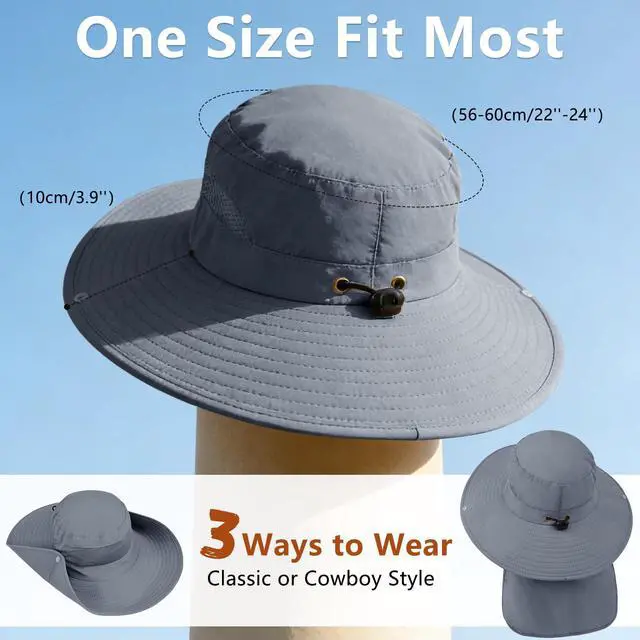 Alt view image 3 of 6 - Sun Hats for Men Women Fishing Hat with Neck Flap,UPF 50+ Sun Hat Waterproof Wide Brim Bucket Hats for Safari Hiking