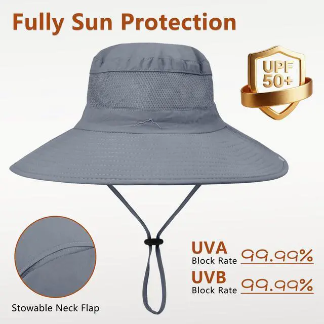 Alt view image 4 of 6 - Sun Hats for Men Women Fishing Hat with Neck Flap,UPF 50+ Sun Hat Waterproof Wide Brim Bucket Hats for Safari Hiking
