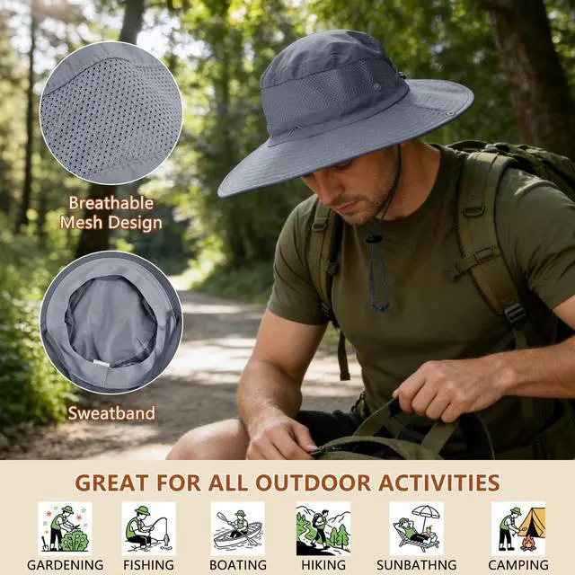 Alt view image 5 of 6 - Sun Hats for Men Women Fishing Hat with Neck Flap,UPF 50+ Sun Hat Waterproof Wide Brim Bucket Hats for Safari Hiking