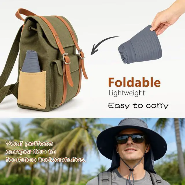 Alt view image 6 of 6 - Sun Hats for Men Women Fishing Hat with Neck Flap,UPF 50+ Sun Hat Waterproof Wide Brim Bucket Hats for Safari Hiking