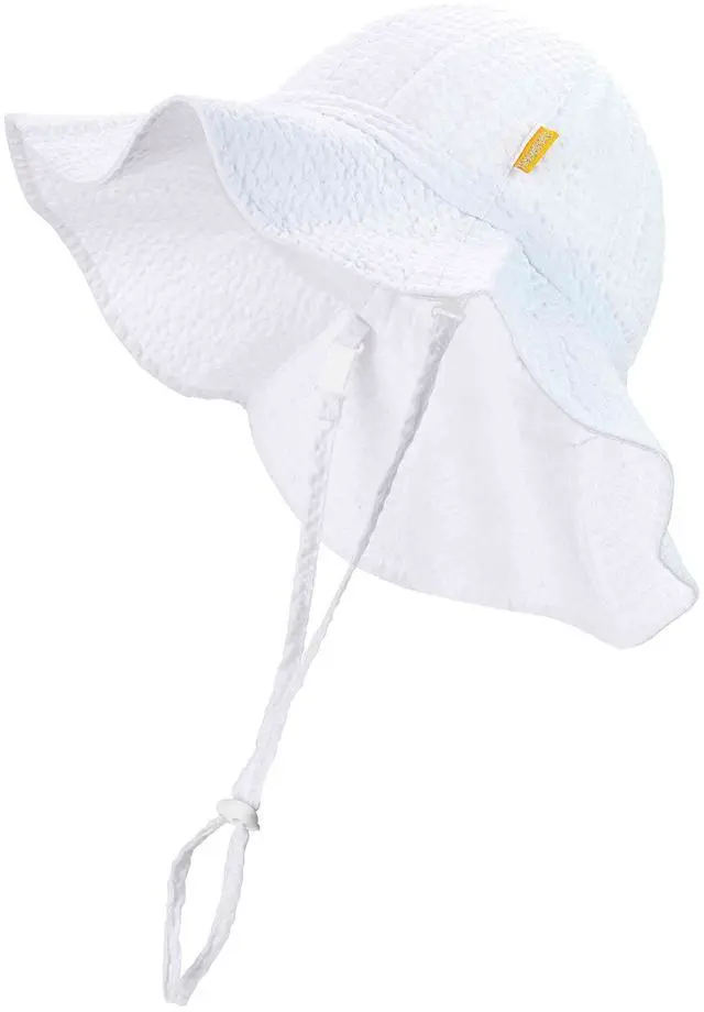 Main image of Baby & Toddler Wide Brim Sun Hats UPF 50+ Sun Protection Bucket Cap Cute Adjustable Hat (wht Seersucker, 0-6M)