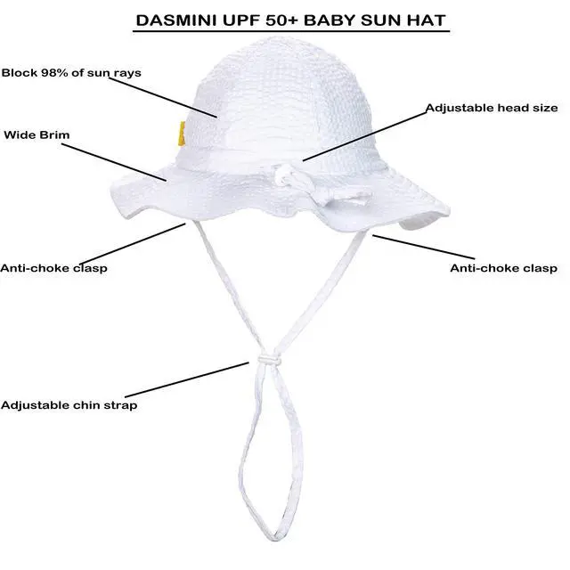 Alt view image 2 of 5 - Baby & Toddler Wide Brim Sun Hats UPF 50+ Sun Protection Bucket Cap Cute Adjustable Hat (wht Seersucker, 0-6M)