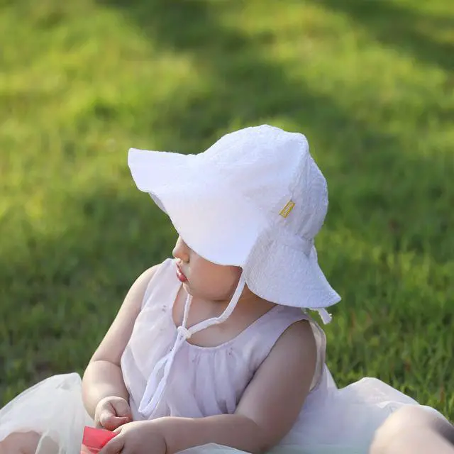 Alt view image 4 of 5 - Baby & Toddler Wide Brim Sun Hats UPF 50+ Sun Protection Bucket Cap Cute Adjustable Hat (wht Seersucker, 0-6M)