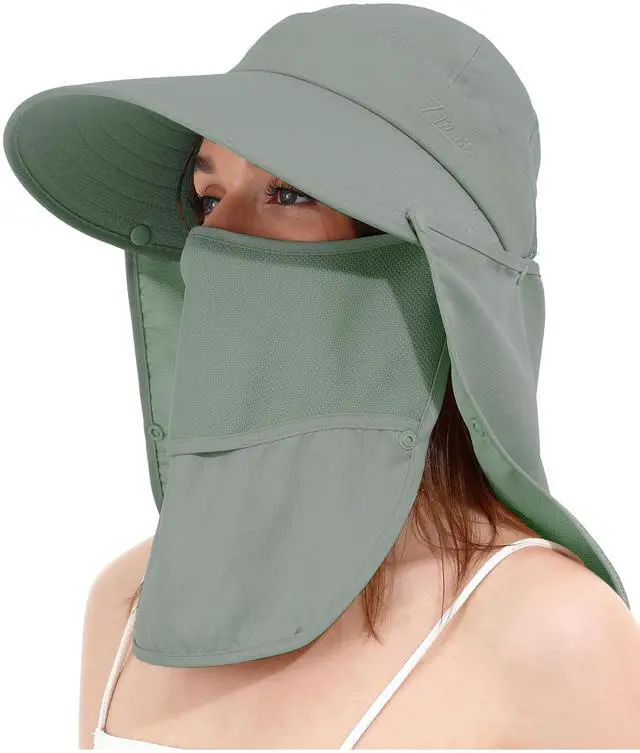 Main image of Women Sun Hats Detachable Wide Brim UV UPF 50+ Face Mask Visor with Neck Flap Hat for Summer Beach(Green)