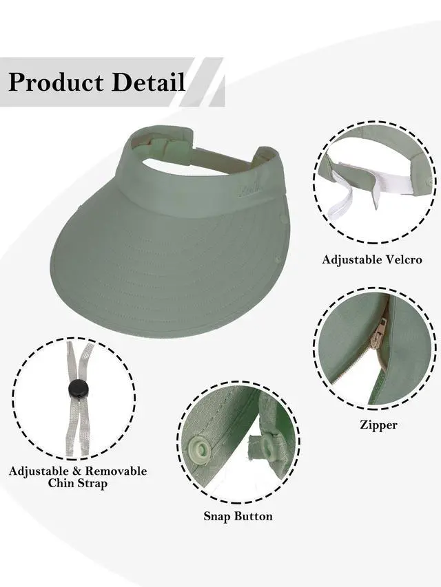 Alt view image 4 of 6 - Women Sun Hats Detachable Wide Brim UV UPF 50+ Face Mask Visor with Neck Flap Hat for Summer Beach(Green)