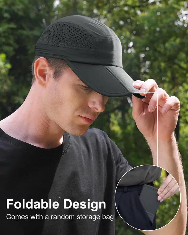 Alt view image 2 of 7 - Men Outdoor Hat Reflective Folding Running Sport Hats Summer Cool UPF 50 Sun Unstructured Baseball Caps for Men Women Breathable Light Quick Dry Travel Golf Hat Dark Gray