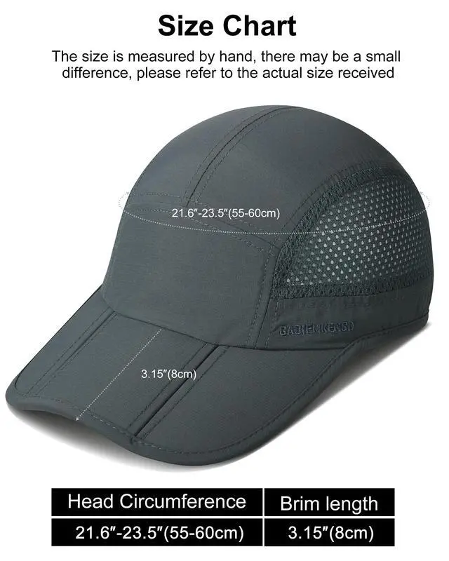 Alt view image 4 of 7 - Men Outdoor Hat Reflective Folding Running Sport Hats Summer Cool UPF 50 Sun Unstructured Baseball Caps for Men Women Breathable Light Quick Dry Travel Golf Hat Dark Gray