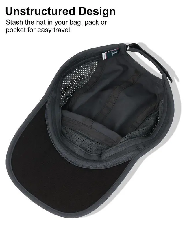 Alt view image 5 of 7 - Men Outdoor Hat Reflective Folding Running Sport Hats Summer Cool UPF 50 Sun Unstructured Baseball Caps for Men Women Breathable Light Quick Dry Travel Golf Hat Dark Gray