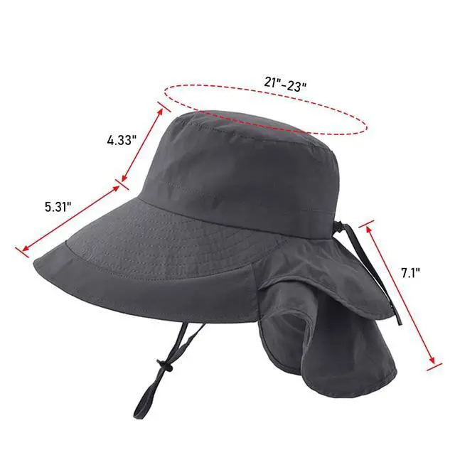 Alt view image 2 of 7 - Womens Sun Hat UPF 50+ Wide Brim and Ponytail Hole, Hiking Safari Hat with Neck Flap (Dark Grey)