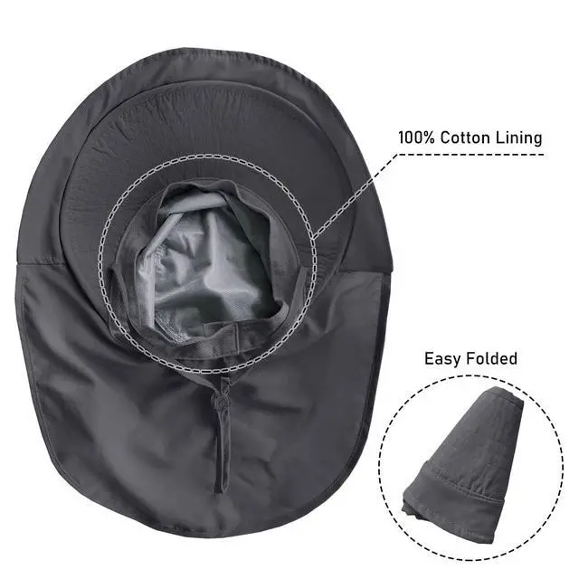 Alt view image 5 of 7 - Womens Sun Hat UPF 50+ Wide Brim and Ponytail Hole, Hiking Safari Hat with Neck Flap (Dark Grey)