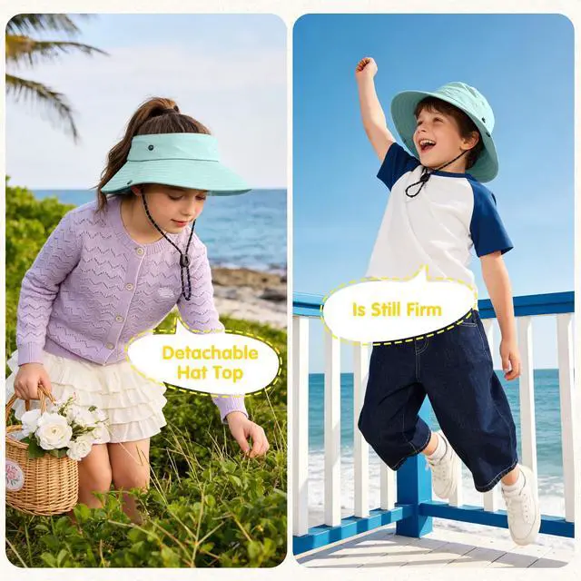 Alt view image 2 of 7 - Kids UPF 50+ Sun Hat for Boys Girls Wide Brim Lightweight Bucket Hat for Hiking Beach Safari, Quick Dry Adjustable (1pack-Light Blue)