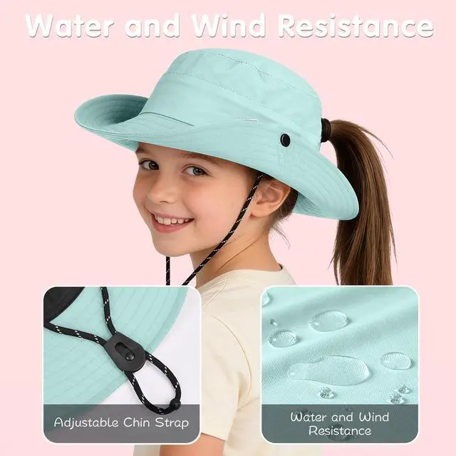 Alt view image 3 of 7 - Kids UPF 50+ Sun Hat for Boys Girls Wide Brim Lightweight Bucket Hat for Hiking Beach Safari, Quick Dry Adjustable (1pack-Light Blue)