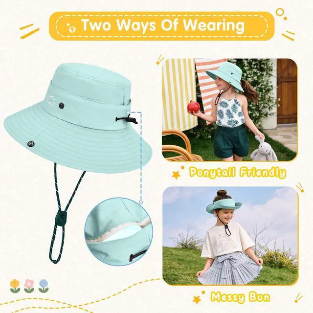 Alt view image 4 of 7 - Kids UPF 50+ Sun Hat for Boys Girls Wide Brim Lightweight Bucket Hat for Hiking Beach Safari, Quick Dry Adjustable (1pack-Light Blue)