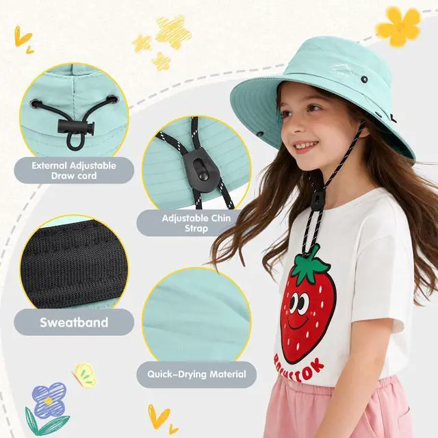 Alt view image 6 of 7 - Kids UPF 50+ Sun Hat for Boys Girls Wide Brim Lightweight Bucket Hat for Hiking Beach Safari, Quick Dry Adjustable (1pack-Light Blue)