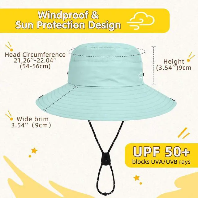 Alt view image 7 of 7 - Kids UPF 50+ Sun Hat for Boys Girls Wide Brim Lightweight Bucket Hat for Hiking Beach Safari, Quick Dry Adjustable (1pack-Light Blue)