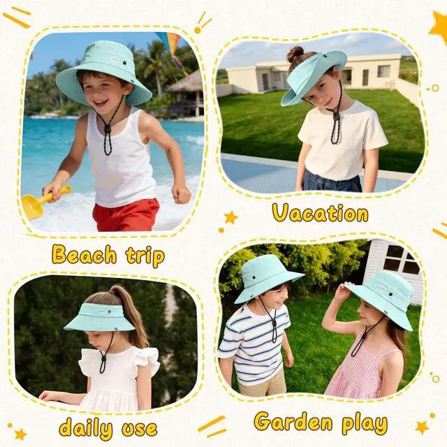 Alt view image 5 of 7 - Kids UPF 50+ Sun Hat for Boys Girls Wide Brim Lightweight Bucket Hat for Hiking Beach Safari, Quick Dry Adjustable (1pack-Light Blue)