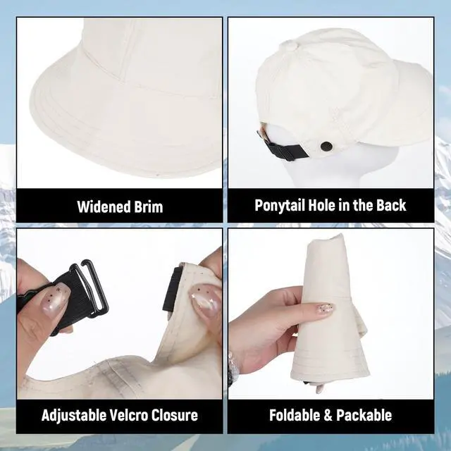 Alt view image 3 of 7 - UPF 50+ Sun Hat for Women UV Protection Wide Brim Hat Adjustable Ponytail Hat Sun Cap for Hiking Fishing Outdoor(White)