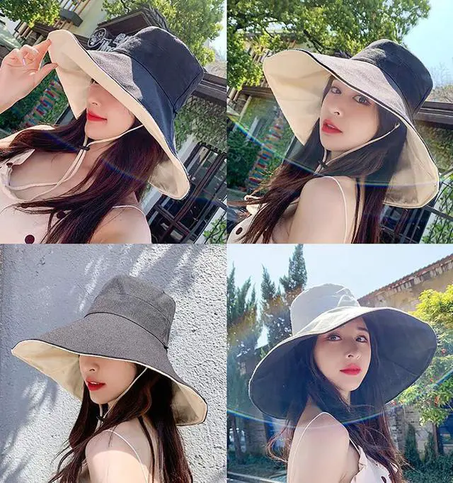 Alt view image 4 of 6 - Women's Supersized Reversible Hat UV Sun Protection Wide Brim Foldable Floppy Bucket Hat