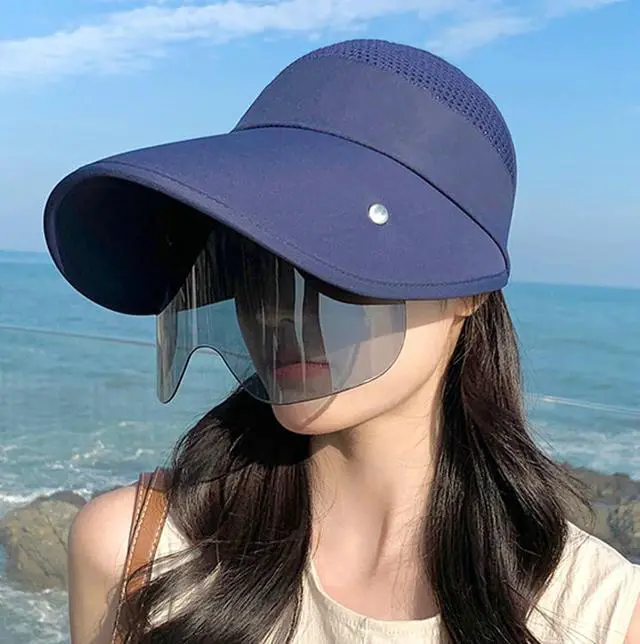Alt view image 3 of 7 - Wide Brim Sun Hat for Women Goggles UV Protection Beach Visor Cap Sports Golf Hiking 2025 Navy Blue