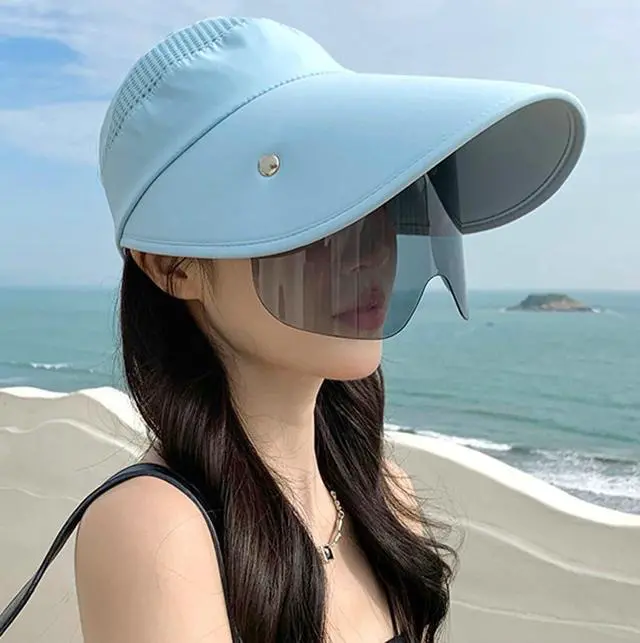 Alt view image 7 of 7 - Wide Brim Sun Hat for Women Goggles UV Protection Beach Visor Cap Sports Golf Hiking 2025 Navy Blue