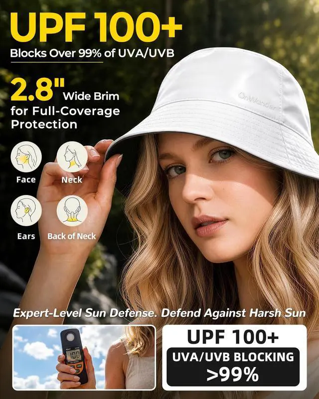 Alt view image 3 of 7 - Bucket Hat for Women Men,Packable UV Protection Sun Hat for Beach,Golf Summer Travel Outdoor Quick Dry & Foldable Caps White