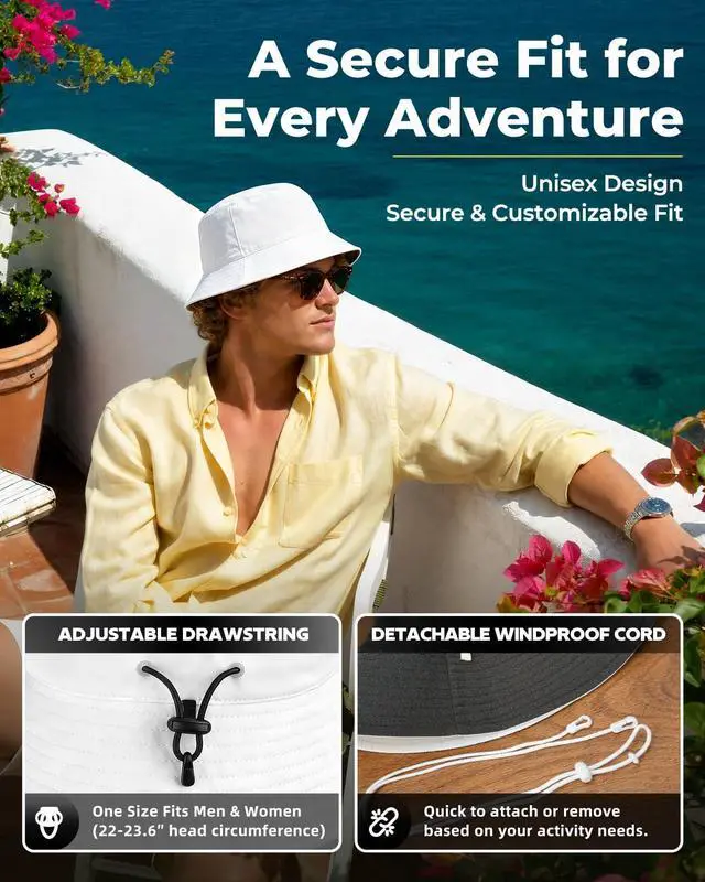 Alt view image 4 of 7 - Bucket Hat for Women Men,Packable UV Protection Sun Hat for Beach,Golf Summer Travel Outdoor Quick Dry & Foldable Caps White
