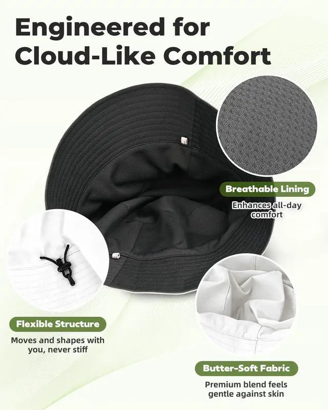 Alt view image 5 of 7 - Bucket Hat for Women Men,Packable UV Protection Sun Hat for Beach,Golf Summer Travel Outdoor Quick Dry & Foldable Caps White