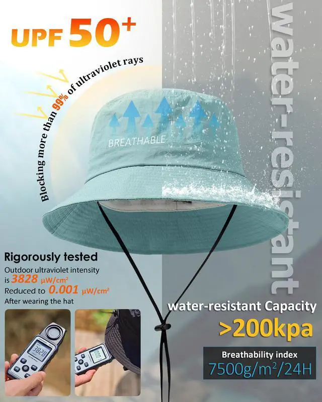 Alt view image 2 of 6 - Water-Resistant Bucket Hat for Women Men Rain Hat UPF 50+ Boonie Sun Hat Foldable Summer Floppy Fishing Safari Hats