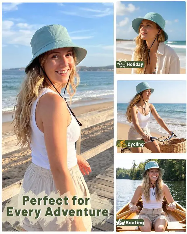 Alt view image 6 of 6 - Water-Resistant Bucket Hat for Women Men Rain Hat UPF 50+ Boonie Sun Hat Foldable Summer Floppy Fishing Safari Hats