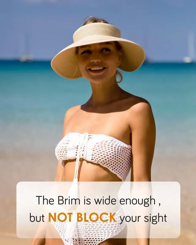 Alt view image 4 of 7 - Sun Hats for Women Wide Brim Beach Hat Straw Visor Ponytail Summer UV Packable Foldable Beach Vacation Essentials Beige