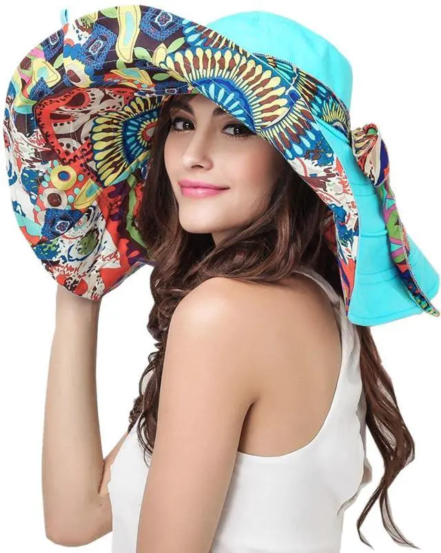 Main image of Ladies Foldable Floppy Sun Hats Flowers Lace Reversible Vacation Beach Bucket Hat Summer Wide Brim UPF 50+ UV Protection Fishing Hiking Cap Outdoor Travel Packable Sun Shade Visor Hat for Women Girls