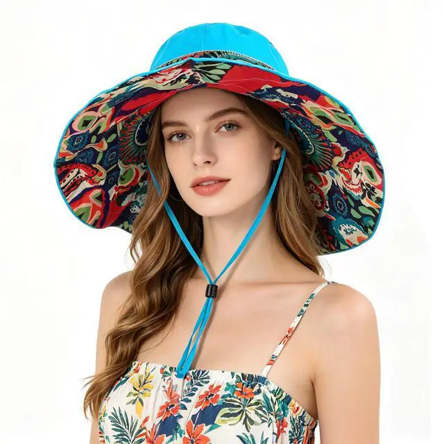 Alt view image 2 of 7 - Ladies Foldable Floppy Sun Hats Flowers Lace Reversible Vacation Beach Bucket Hat Summer Wide Brim UPF 50+ UV Protection Fishing Hiking Cap Outdoor Travel Packable Sun Shade Visor Hat for Women Girls
