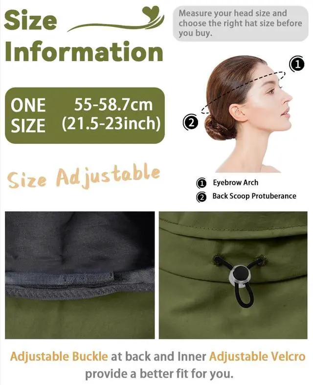 Alt view image 6 of 6 - Women Sun Hat with Ponytail Hole Wide Brim Bucket Hats UPF 50+ Beach Hiking Gardening Hat Water-Resistant Outdoot Hat Dark Green