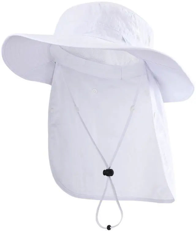 Main image of Unisex UPF 50+ Mens Sun Hat Wide Brim Fishing Hat with Neck Flap Summer Bucket Beach Safari UV Protection Cap White