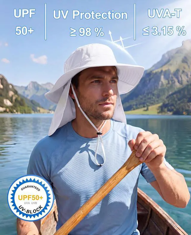 Alt view image 4 of 7 - Unisex UPF 50+ Mens Sun Hat Wide Brim Fishing Hat with Neck Flap Summer Bucket Beach Safari UV Protection Cap White
